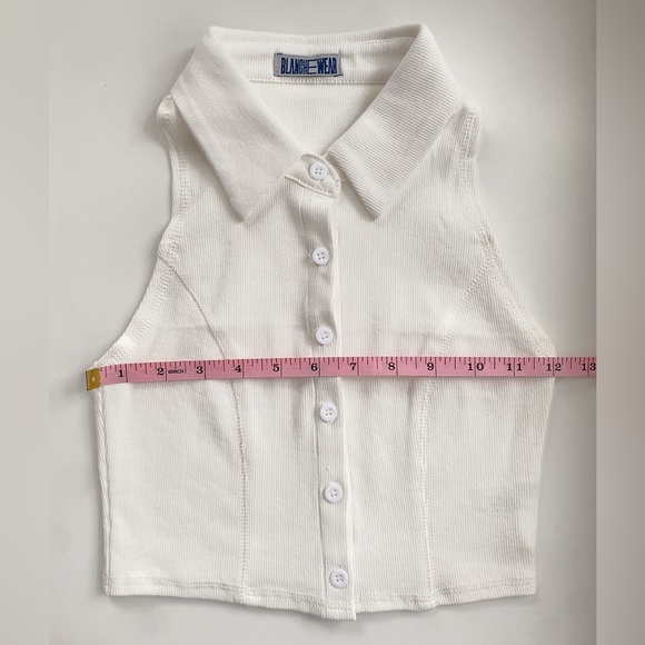 White Ribbed Racer Back Polo Top Size Small - Picture 5 of 9
